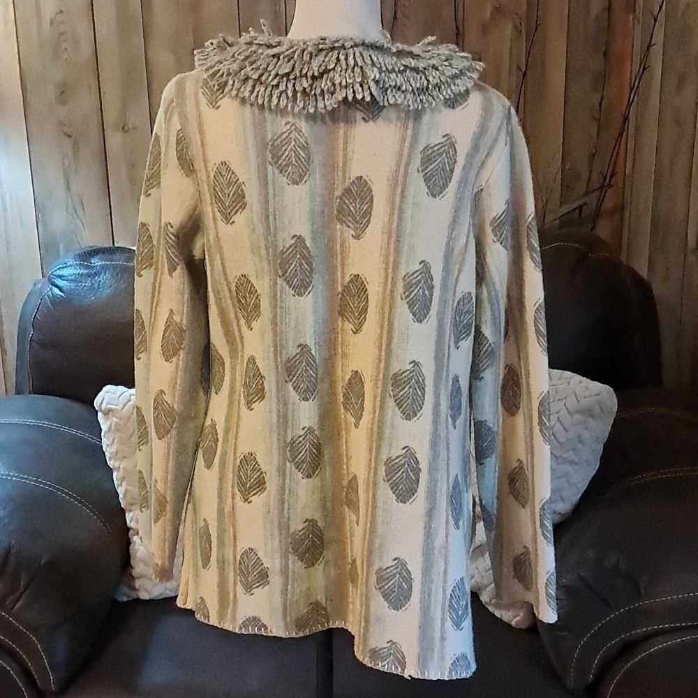 Sigrid Olsen 100% Wool Button Down Cardigan Sweater Size M Boho Grandmacore Leaf - Picture 7 of 12